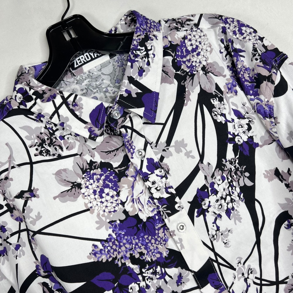 ZEROYAA Purple Floral Mens XXL Button Down Shirt Long Sleeve Graphic Avant Garde